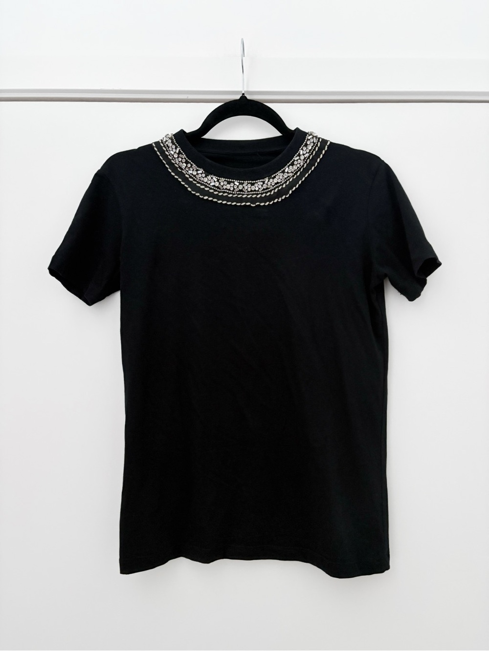 Authentic PRADA jewelled black crew neck t shirt XS